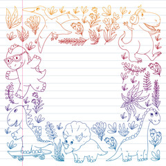 Dinosaurs, dino. Vector pattern kids fabric, textile, nursery wallpaper. Illustration for children.