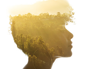 Surreal creative double exposure portrait
