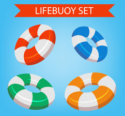 Lifebuoy set Isolated. Isometric lifebuoy. Stripped lifebuoy. Vector