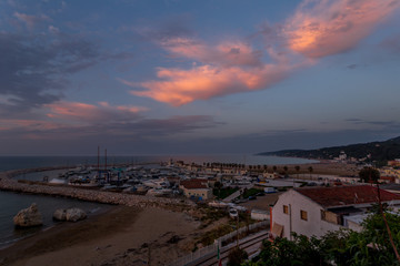 Sunset over port