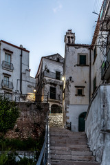 Fototapeta na wymiar Historic town of Rodi Garganico on a rock high above the sea with narrow streets and steep stairs, Gargano Peninsula, Province of Foggia, Italy