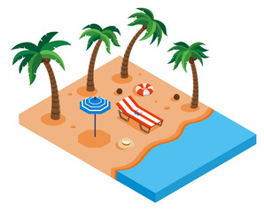 Tropical island with beach and palm tree . Summer holidays concept. Isometric. Vector