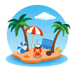 Summer Beach in the Seashore. Summer holidays concept. Vector