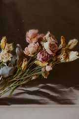 Dried bouquet of flowers with roses