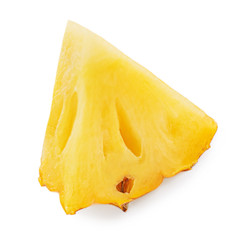 Pineapple piece isolated on white background. Fresh pineapple chunk macro, tropical food concept