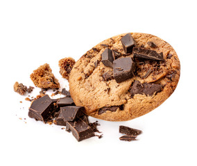  Butter Chocolate chip cookies isolated on white background. Homemade choco cookies .