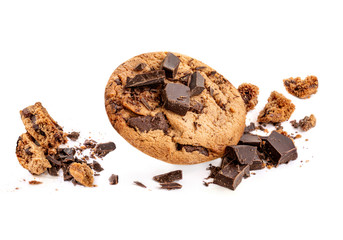  Butter Chocolate chip cookies isolated on white background. Homemade choco cookies .