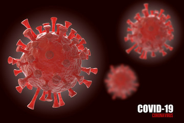 COVID-19 banner with realistic model of the virus. 3d image