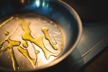 Closeup of olive oil in a pan