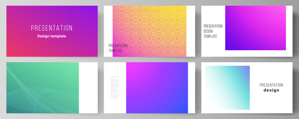 The minimalistic abstract vector illustration of the editable layout of the presentation slides design business templates. Abstract geometric pattern with colorful gradient business background.