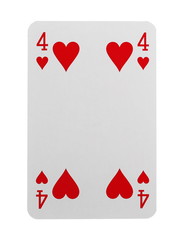 Playing card for poker, gambling and casinos, red hearts isolated on white background with clipping path