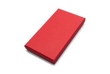 Red gift box mockup isolated on white background with clipping path.