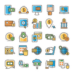 bundle of online banking set icons