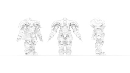 Fototapeta na wymiar 3D rendering of a science fiction cartoon harnass tech robot warrior