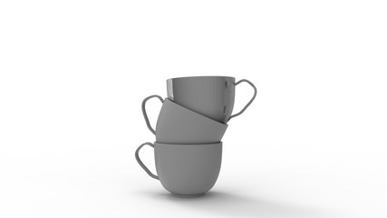3D rendering of coffeecups mugs tea stacked drink model isolated