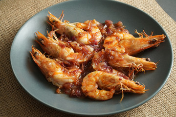 Stir Fried Shrimp with Tamarind Sauce with studio light delicious looking