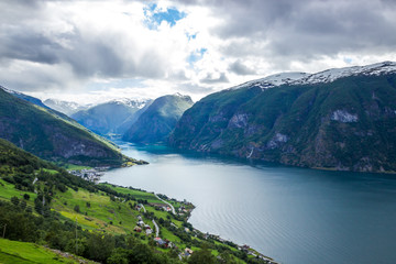 Gudvangen village on Naeroyfjord in Western Norway