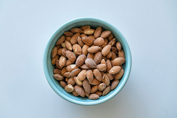 Roasted Almonds in a blue bowl