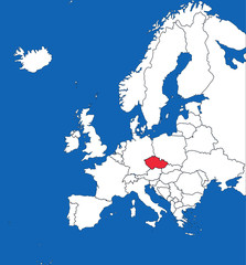 Czech Republic highlighted on europe map. Blue sea background. Perfect for Business concepts, backgrounds, backdrop, sticker, chart, presentation and wallpaper.