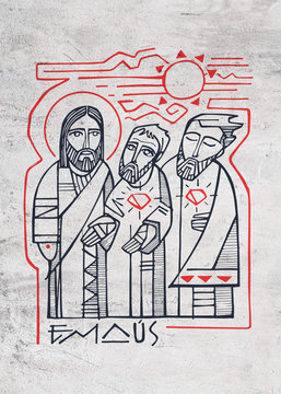 Jesus Christ with two disciples at Emaus