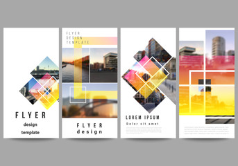 The minimalistic vector illustration of the editable layout of flyer, banner design templates. Creative trendy style mockups, blue color trendy design backgrounds.