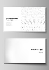 Vector layout of two creative business cards design templates, horizontal template vector design. Halftone effect decoration with dots. Dotted pattern for grunge style decoration.