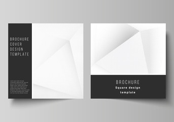 Vector layout of two square covers design templates for brochure, flyer, magazine, cover design, book design, brochure cover. Halftone dotted background with gray dots, abstract gradient background.