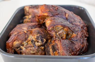 Roasted lamb chops close up.