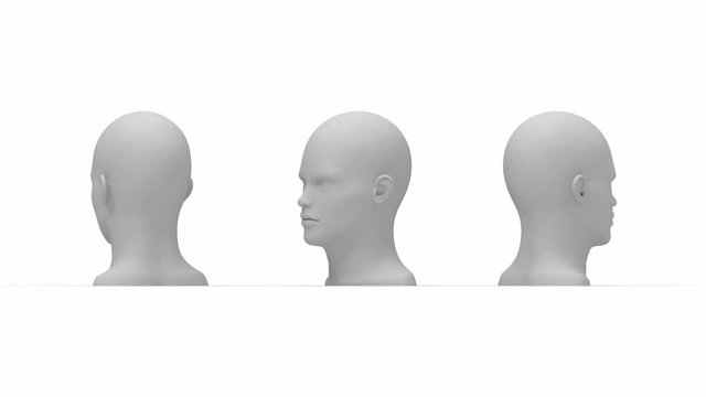 3D rendering of human head turning multiple views side front back