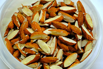 Organic fresh natural almond slices.