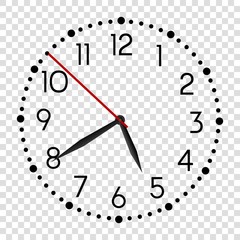 Realistic office wall clock. Black round watch face. Vector alarm modern vector timer