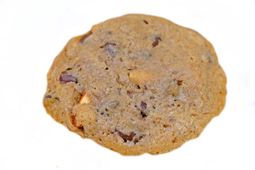 Homemade soft and chewy chocolate chip cookie isolate on white background.