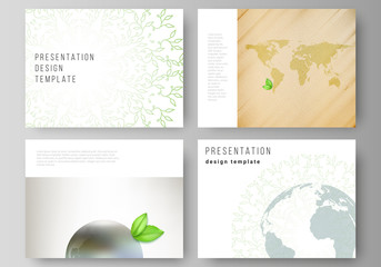 Vector layout of the presentation slides design business templates, multipurpose template for presentation brochure, brochure cover. Save Earth planet concept. Sustainable development global concept.