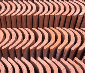 Pieces of terracotta roof stacked. Old type of roof used in ancient times.