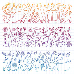 Cooking class. Kitchenware, utencils. Food and kitchen icons.