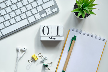 1 first day May Month Calendar Concept on Wooden Blocks.