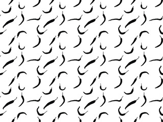 Seamless graphic design of endless repeated pattern of black spicy peppers illustration on white background