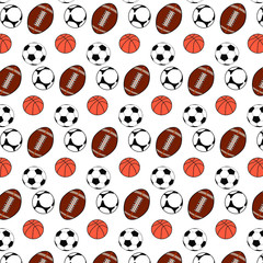 pattern with balls football rugby basketball