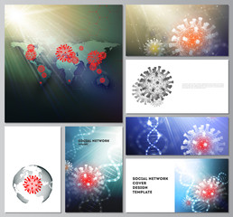 Fototapeta na wymiar Vector layouts of social network mockups for cover design, website design, website backgrounds or advertising. 3d medical background of corona virus. Covid 19, coronavirus infection. Virus concept.
