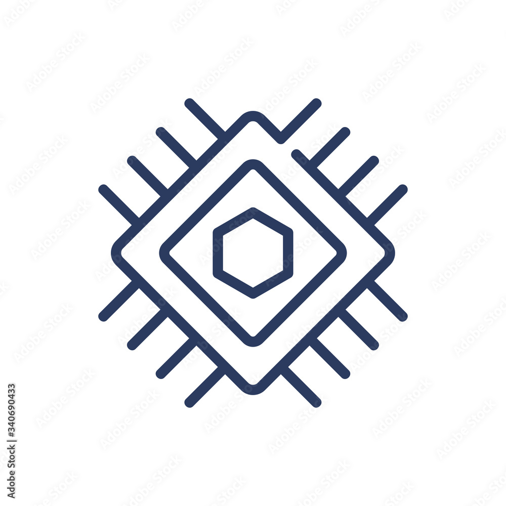 Poster electronic chip thin line icon. cpu, hexagon, chip, processor isolated outline sign. computer techno