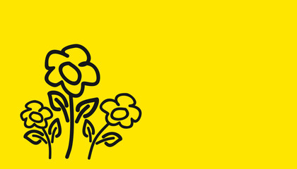flower digital line art. flowers icon create, digital art drawing, painting by kids on yellow background