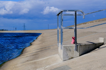 dam reservoir observation lookout, metal railing, hydro generating station