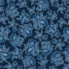 Dark blue floral seamless background