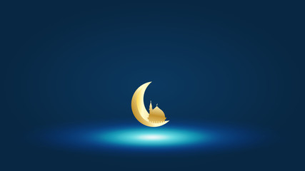 Obraz na płótnie Canvas Golden star and moon. Greeting card, banner or invitation for muslim holly month Ramadan Kareem. Ramadan Kareem Design Background.