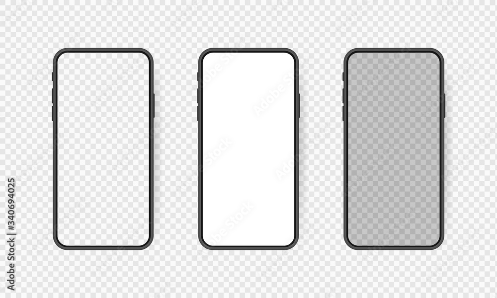 Poster set realistic smartphone blank screen, phone mockup isolated on transparent background. template for