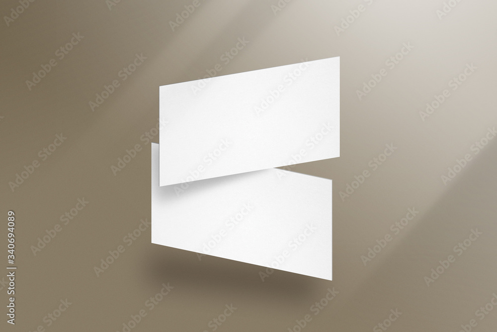 Wall mural Clean minimal white business card mockup on soft brown color and light background.