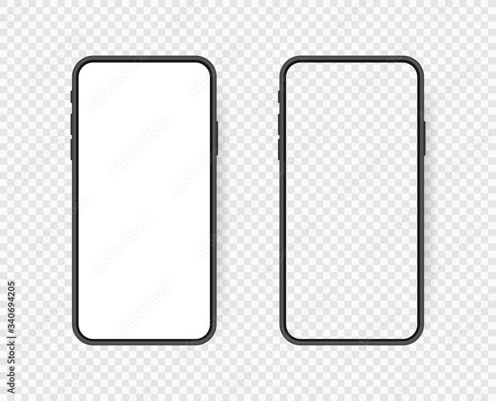 Poster set realistic smartphone blank screen, phone mockup isolated on transparent background. template for