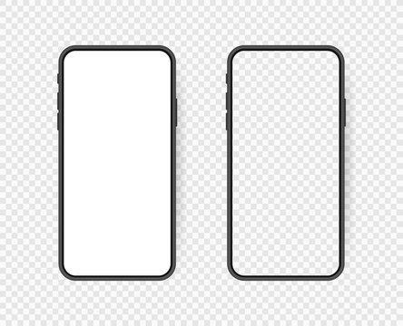 Set realistic smartphone blank screen, phone mockup isolated on transparent background. Template for infographics or presentation UI design interface