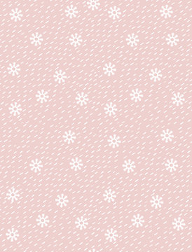 Cute Hand Drawn Winter Vector Pattern with White Snowflakes Isolated on a Light Pink Background. Snowy Backdrop. Infantile Style Abstract Snowfall Vector Print Ideal for Fabric, Textile, Decoration.
