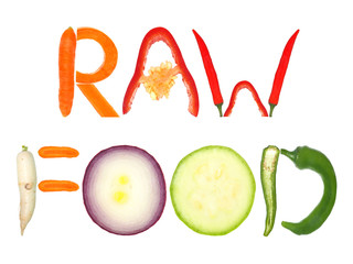 Raw food word made by vegetable letters